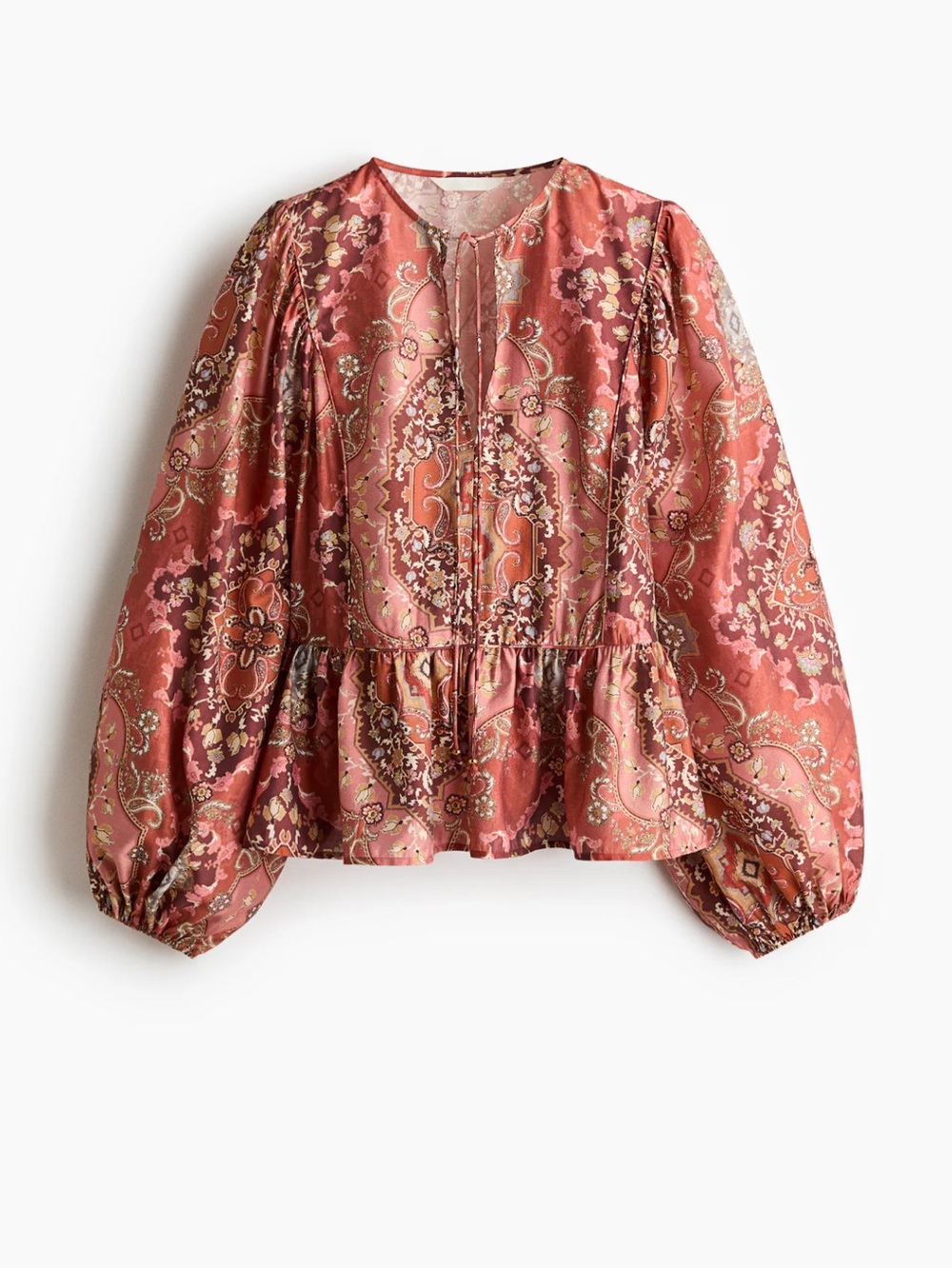 H&M Paisley Tie-Front Peplum Blouse - Rust